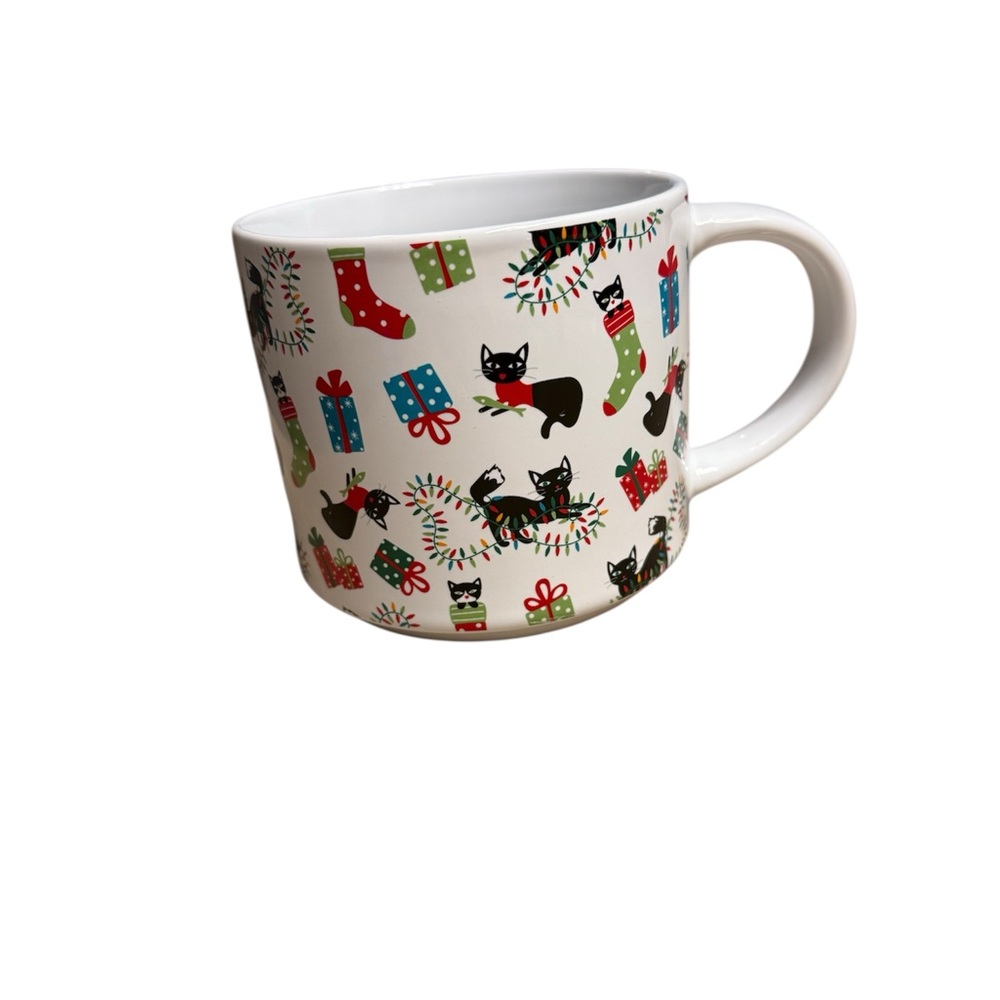 John Bartlett black cat Christmas holiday theme 16oz ceramic mug